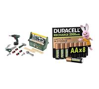 Theo Klein Bosch Caisse Outils, visseuse LED, 3+ Ans, & Duracell AA Rechargeables 8 pcs, 2500mAh