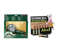 Theo Klein Bosch Meuleuse Angle, lumière/son, 3+ ans, & Duracell AA Rechargeables 8 pcs, 2500mAh