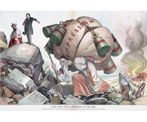 Theodore Roosevelt Président des États-Unis exhorte Nicolas II Empereur de Russie à arrêter l'oppression de son pays de la population juive de Russie. Après une œuvre de l'illustrateur américain Emil