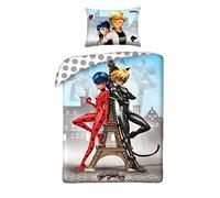 Theonoi Parure de lit 2 pièces réversible en Coton 135 x 200 cm, 80 x 80 cm, pour Enfant Fille et garçon - Certifié Öko-Tex Standard 100 - Taille Standard Allemande Ladybug Cat Noir