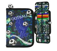 Theonoi Trousse à crayons - Trousse à 2 compartiments - Trousse d'écolier - Trousse à crayons remplie, Football, 14 x 20 x 5 cm, Trousse à crayons