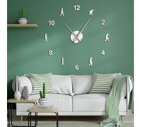 Théorie de l'évolution humaine - Horloge murale géante à faire soi-même - Décoration d'intérieur - Sans cadre - Aiguille géante - Cadeau scientifique (argent, 68,6 cm)