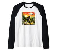 Théorie du Complot sur l'enlèvement d'un ovni Extraterrestre Vintage Sunset Bigfoot Manche Raglan