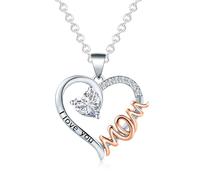 Theosynmir Collier avec pierre de naissance maman pour femme, pendentif en forme de cœur en cristal avec gravure « I Love You », bijou avec lettre pour maman, cadeau d'anniversaire pour elle, necklace