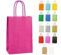 Thepaperbagstore 10 Tres Petit Sacs en Papier avec Poignées Torsadées pour Cadeaux et Fêtes - Fuchsia - 140x210x80mm