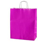 Thepaperbagstore 20 Sacs en Papier Fuchsia avec poignées - Sacs Cadeaux en Papier colorés - Sacs de Transport pour Le Shopping, Les fêtes, Les Anniversaires et Les Mariages 25x11x31cm