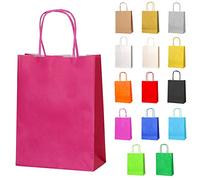 Thepaperbagstore 25 Fuchsia Sacs-cadeaux en papier avec poignées - 18 x 22 x 8 cm - Sacs-cadeaux colorés pour fêtes d'enfants et d'adultes, anniversaires, mariages,baby showers, enterrements de vie de