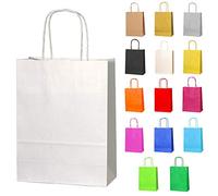 Thepaperbagstore 50 Sacs de Fête en Papier Blanc avec Poignées - Sacs Cadeaux Colorés pour Enfants et Adultes, Anniversaires, Mariages, Enterrements de Vie de Jeune Fille et Friandises 18x22x8cm