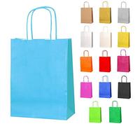 Thepaperbagstore 50 Bleu clair Sacs-cadeaux en papier avec poignées - 18 x 22 x 8 cm - Sacs-cadeaux colorés pour fêtes d'enfants et d'adultes, anniversaires, mariages, baby showers, enterrements