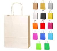 Thepaperbagstore 50 Crème Sacs-cadeaux en papier avec poignées - 18 x 22 x 8 cm - Sacs-cadeaux colorés pour fêtes d'enfants et d'adultes, anniversaires, mariages, baby showers, enterrements