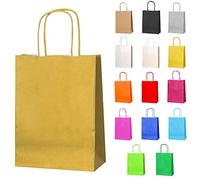 Thepaperbagstore 50 Doré Sacs-cadeaux en papier avec poignées - 18 x 22 x 8 cm - Sacs-cadeaux colorés pour fêtes d'enfants et d'adultes, anniversaires, mariages, baby showers, enterrements