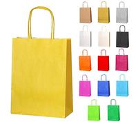 Thepaperbagstore 50 Jaune Sacs-cadeaux en papier avec poignées - 18 x 22 x 8 cm - Sacs-cadeaux colorés pour fêtes d'enfants et d'adultes, anniversaires, mariages,baby showers, enterrements de vie de