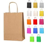 Thepaperbagstore 50 Sacs de Fête en Papier Marron avec Poignées - Sacs Cadeaux Colorés pour Enfants et Adultes, Anniversaires, Mariages, Enterrements de Vie de Jeune Fille et Friandises 18x22x8cm