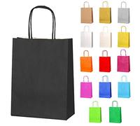 Thepaperbagstore 50 Sacs de Fête en Papier Noir avec Poignées - Sacs Cadeaux Colorés pour Enfants et Adultes, Anniversaires, Mariages, Enterrements de Vie de Jeune Fille et Friandises 18x22x8cm