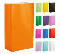 Thepaperbagstore 50 Orange sacs cadeaux en papier -14x24.5x7cm - pour fêtes d'enfants et d'adultes, anniversaires, mariages, baby showers, enterrements de vie de jeune fille et bonbons.