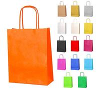 Thepaperbagstore 50 Orange Sacs-cadeaux en papier avec poignées - 18 x 22 x 8 cm - Sacs-cadeaux colorés pour fêtes d'enfants et d'adultes, anniversaires, mariages, baby showers, enterrements