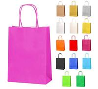 Thepaperbagstore 50 Rose Sacs-cadeaux en papier avec poignées - 18 x 22 x 8 cm - Sacs-cadeaux colorés pour fêtes d'enfants et d'adultes, anniversaires, mariages,baby showers, enterrements de vie de