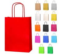 Thepaperbagstore 50 Sacs de Fête en Papier Rouge avec Poignées - Sacs Cadeaux Colorés pour Enfants et Adultes, Anniversaires, Mariages, Enterrements de Vie de Jeune Fille et Friandises 18x22x8cm