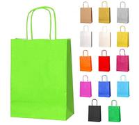 Thepaperbagstore 50 Vert clair Sacs-cadeaux en papier avec poignées - 18 x 22 x 8 cm - Sacs-cadeaux colorés pour fêtes d'enfants et d'adultes, anniversaires, mariages, baby showers, enterrements
