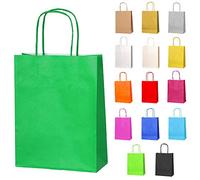 Thepaperbagstore 50 Vert Sacs-cadeaux en papier avec poignées - 18 x 22 x 8 cm - Sacs-cadeaux colorés pour fêtes d'enfants et d'adultes, anniversaires, mariages, baby showers, enterrements