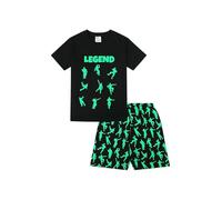 ThePyjamaFactory Emote Legend Dance Gaming Pyjama court en coton Noir/vert, Noir , 10-11 ans