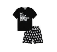 ThePyjamaFactory Garçon Court Eat Sleep Football Repeat Blanc en Coton Pyjamas (7-8 Ans)