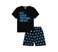 ThePyjamaFactory Garçon Court Eat Sleep Football Repeat Bleu en Coton Pyjamas (11-12 Ans)