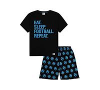 ThePyjamaFactory Garçon Court Eat Sleep Football Repeat Bleu en Coton Pyjamas (8-9 Ans)