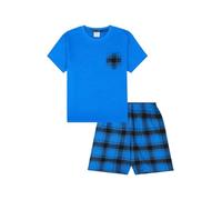 ThePyjamaFactory Garçon Court en Coton à Carreaux Bleus Pyjamas (14-15 Ans)