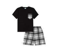 ThePyjamaFactory Garçon Court en Coton à Carreaux Noir et Blanc Pyjamas (9-10 Ans)
