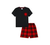 ThePyjamaFactory Garçon Court en Coton à Carreaux Noir et Rouge Pyjamas (11-12 Ans)