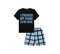 ThePyjamaFactory Garçon I Paused My Game to Be Here Gaming Black Blue Court en Coton Pyjamas (15-16 Ans)