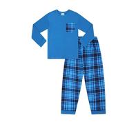 ThePyjamaFactory Long en Pyjama Long Coton Carreaux Bleus pour Garçon (13-14 Ans)