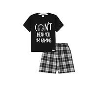 ThePyjamaFactory Pyjama court en coton à carreaux avec inscription « I Can't Hear You I'm Gaming » pour garçon, Noir , 15-16 ans