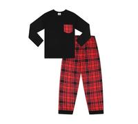 ThePyjamaFactory Pyjama Long en Coton à Carreaux Noirs et Rouge pour Garçon (9-10 Ans)