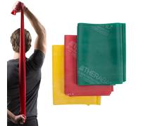 Pack sangles élastiques Thera-Band couleur jaune-rouge-vert résistance faible 1,8 m. x 15 cm.