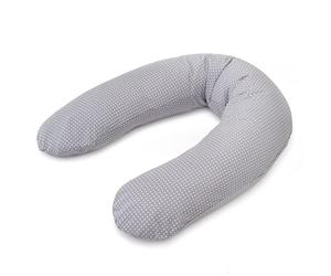 Theraline Coussin Allaitement Dodo Pillow Premium, 180 cm, Housse en 100% Coton, Fines Billes Silencieuses, Déhoussable, Pois Gris