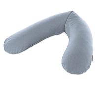 Theraline Le coussin de grossesse et d'allaitement original 190 cm - Coussin de positionnement latéral perles - Avec housse de coussin d'allaitement Melange Collection bambou bleu/gris