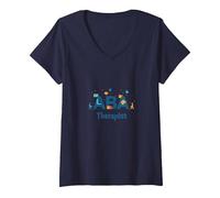 Thérapeute ABA : autonomiser Les Professionnels du Soutien à l'Autisme T-Shirt avec Col en V, Femme, Bleu Marine, S
