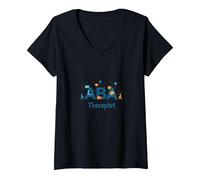 Thérapeute ABA : autonomiser Les Professionnels du Soutien à l'Autisme T-Shirt avec Col en V, Femme, Noir, S
