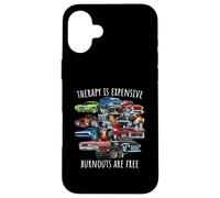 Therapy is Cher Burnouts are Free Cartoon Cars Design Coque pour iPhone 16 Plus