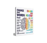 Therapy Office Motivational Wall Art, Change Your Words Mindset Quote Canvas for Counseling(Framed,16x24inch(40x60cm))