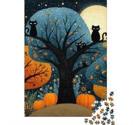 There is A Black Chat on A Branch and A Big Blue Moon 1000 Pièces, Puzzle Impossible pour Adultes, Cadeaux, pour Enfants38x26cm/1000pcs