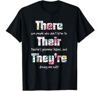 There Their They're T-Shirt English Grammar Funny Teacher Mens Tee Unisex Black Tee Manches Courtes(Large)