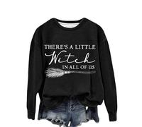There's A Little Witch In All Of Us. Sweat à capuche imprimé monogramme Halloween sorcière col rond sans capuche pour femme, Noir , S