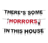 There's Some Horrors in this House Bannière, Guirlande Pailletée Halloween Préassemblée Décorations Fête Horreur Panneau Guirlande Suspendue Maison Hantée pour Maison Bureau Cheminée Jardin