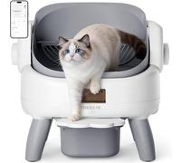 Thereye Litière automatique avec marche d'entrée, bac à litière autonettoyant à couvercle ouvert pour plusieurs chats, 11 protections de sécurité et contrôle par application, boîte à litière