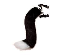 THERIAN TAIL Bendable Fox Tail avec squelette métallique Wolf polyvalent à fourrure réglable pour cosplay Costume de fête de Noël Halloween unique (noir + blanc) Therian