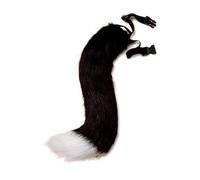 THERIAN TAIR TAIR FOX Bendable avec squelette métallique Tail à poils ajusté Tail polyvalent de loup pour cosplay Halloween de Noël Costume unique (Black + White)