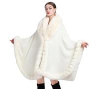 THERIM Poncho D'hiver en Fourrure pour Femmes Cape de Luxe en Fausse Fourrure Cardigan Chaud Cape Mi-longue Enveloppes de Mariage,Blanc,One Size